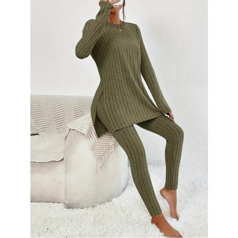 JKASHDK Damenmode Casual Frühling Herbst Einfarbig Druck Langarm O-Ausschnitt Hosen Hosen Anzüge