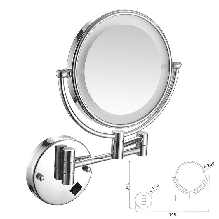 LED Bathroom Vanity Mirror with Folding Makeup Light - Wall-Mounted for Home & Hotel Use