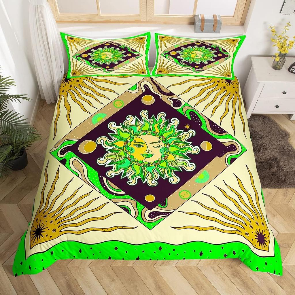 Sun and Moon Psychedelic Duvet Cover Set King Size Geometric Creative Colorful Bedding Children Teenagers Adult Room Decoration