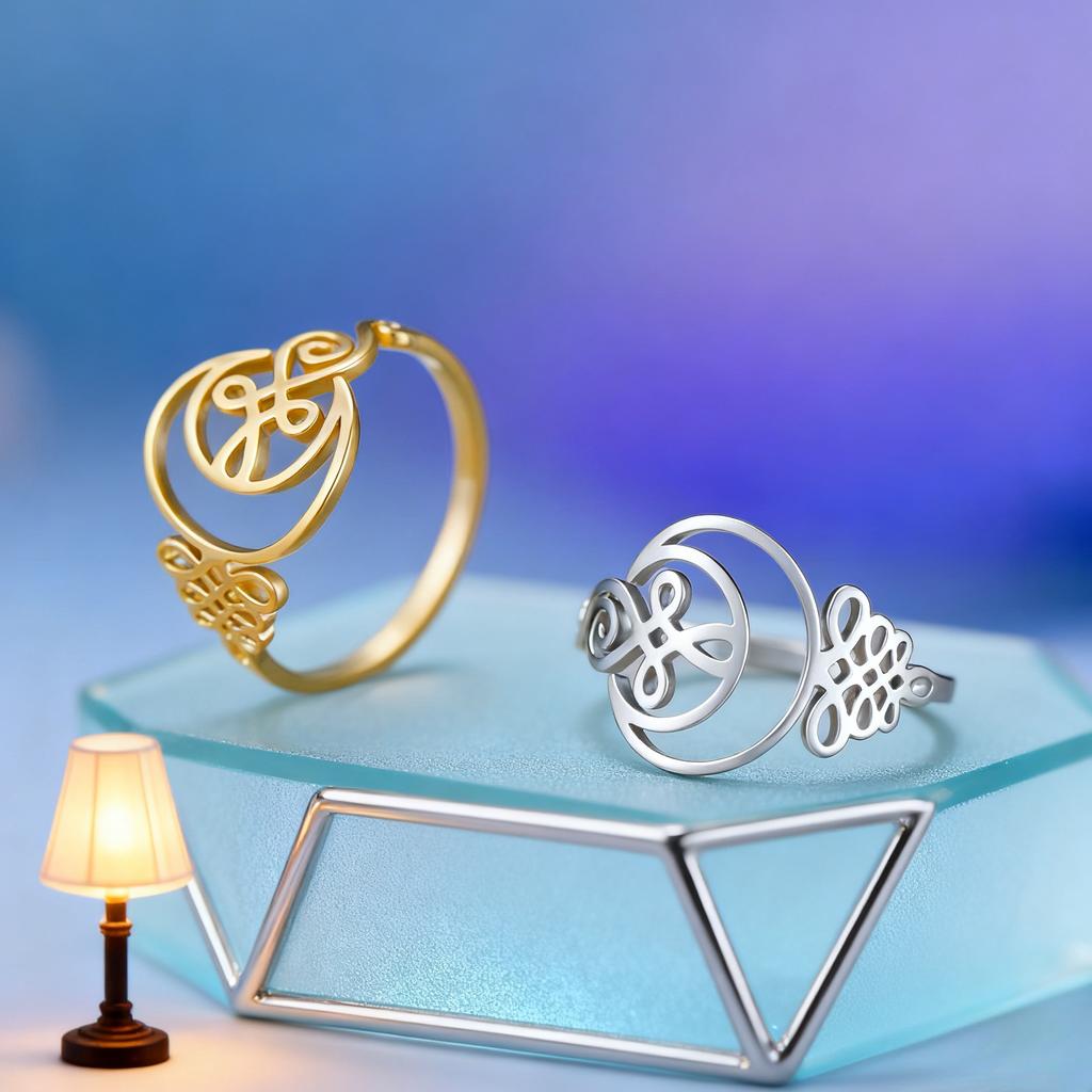 Hollow Crescent Moon Witch Knot Ring Yoga Unolome Symbol Ring Stainless Steel Crescent Women's Yoga Jewelry Gift