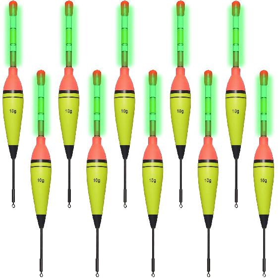 10 Pieces EVA Foam Fishing Floats Without Fishing Glow Sticks, Night Lighted Fishing Bobbers Slip Floats with Glowing Stick Tubes for Fishing 10.0 Grams