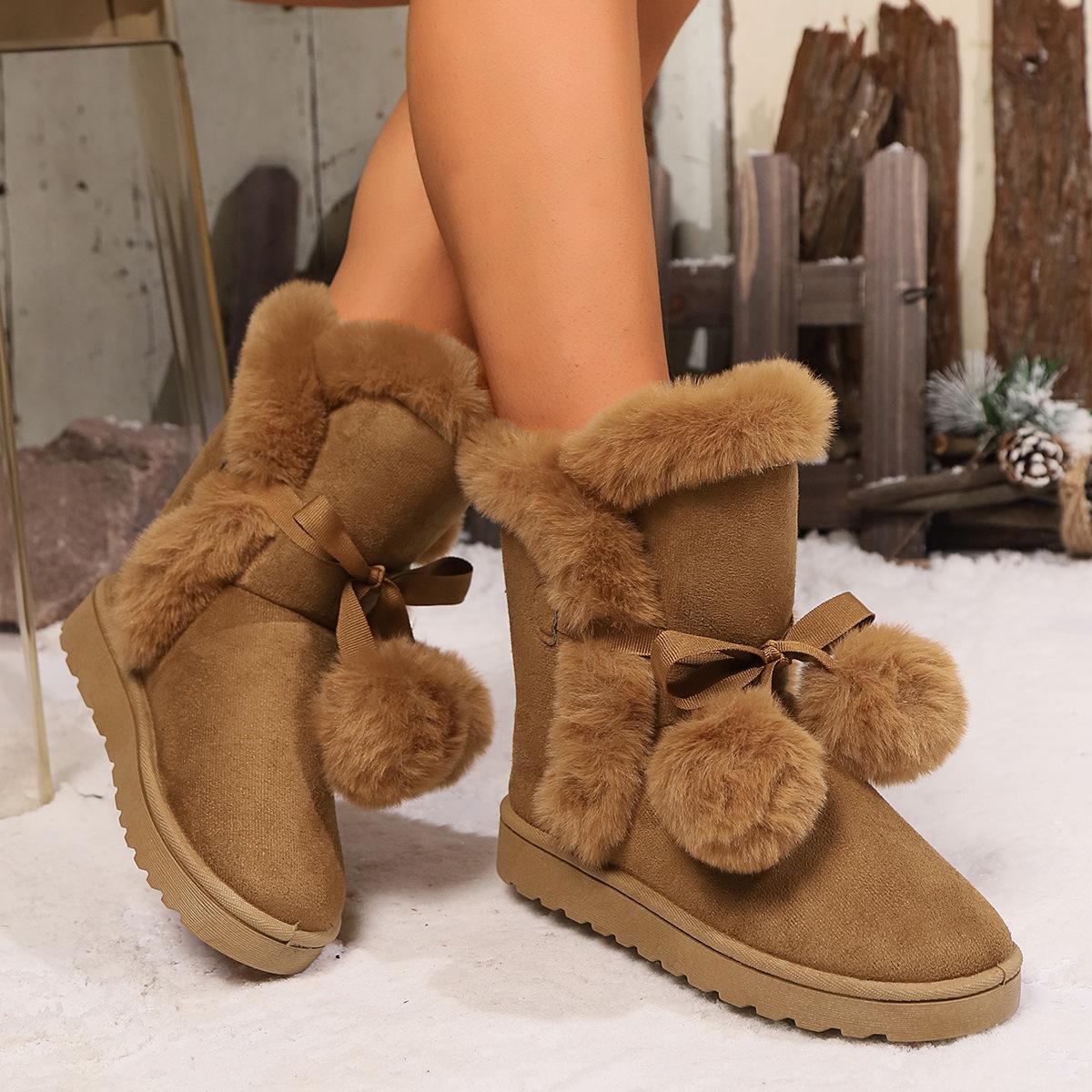 

Новые зимние женские сапоги большого размера, хлопковые сапоги, хлопковая обувь с помпоном, женские сапоги средней высоты, теплые, универсальные, повседневные женские зимние сапоги 41