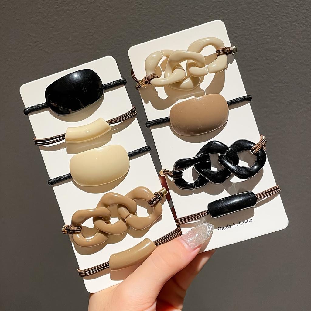 12pcs Elegant Milk Coffee Color Hair Ties - Chic Acrylic Ponytail Holders for Women & Girls, Simple Style Hair Accessories,Valentine'S Day Gift