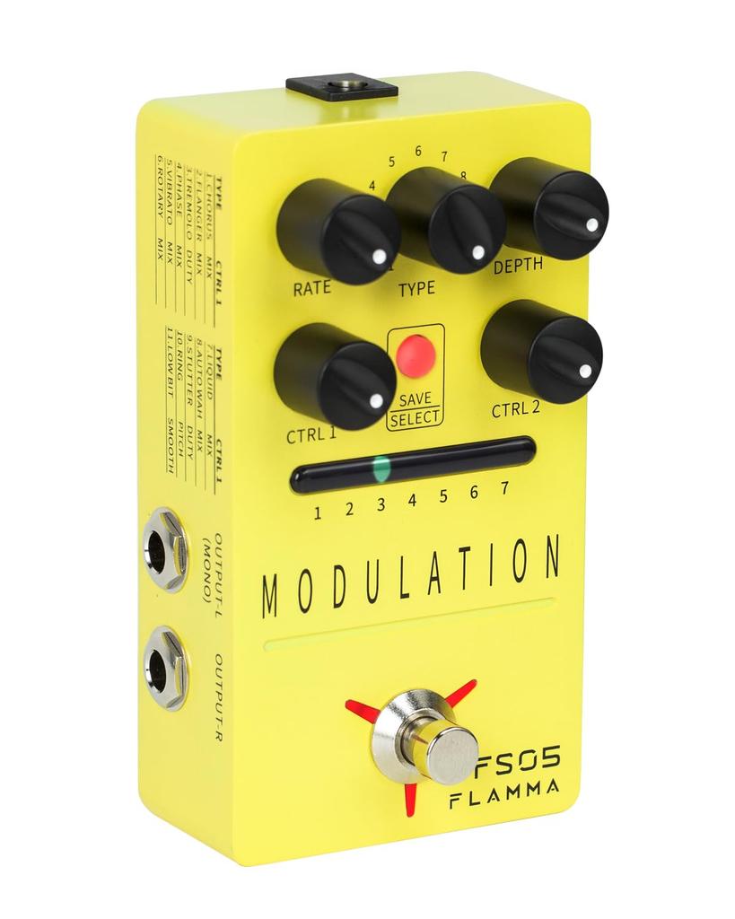 FLAMMA FS05 Stereo Effects Pedal with 7 11 Modulation Buffered and Stereo Digital Modulation Effects Pedal Multi-Modulation Slots, Effects, Bypass,