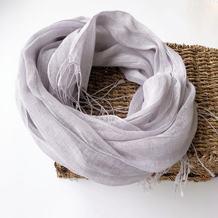 Pure Linen Thin Solid Color Scarf Multi-Color Fresh And Elegant Beach Silk Scarf Women'S Versatile Sunscreen Shawl