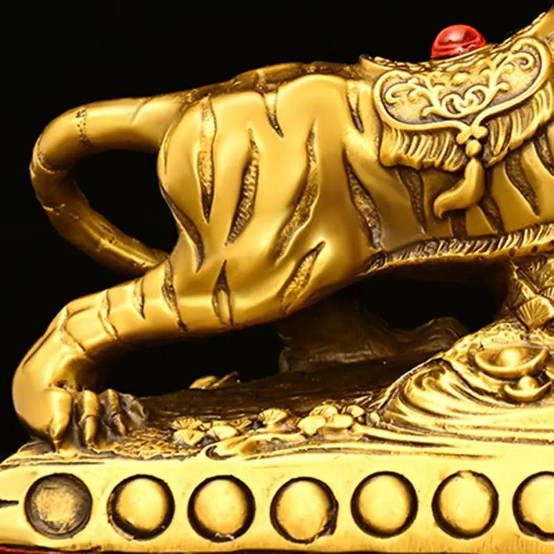Chinese Pure Copper Zodiac Tiger Home Office Desktop Fortune Gold Tiger Crafts Auspicious Sculptures