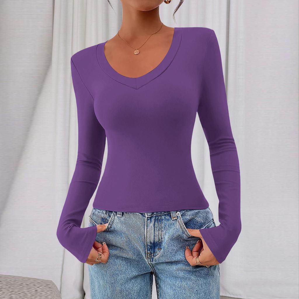Women's Casual Fashion Deep V Neck Slim Fit Cropped Outing Top