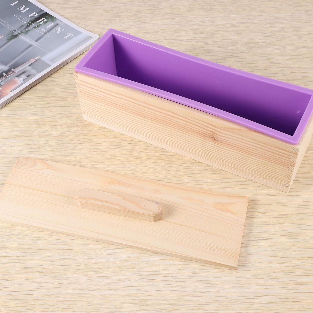 A74E-Rechteckige Holzseifenform mit Silikon-Einlageabdeckung Kastenformwerkzeug für Seife und Kerze DIY 1200G Formherstellungswerkzeug