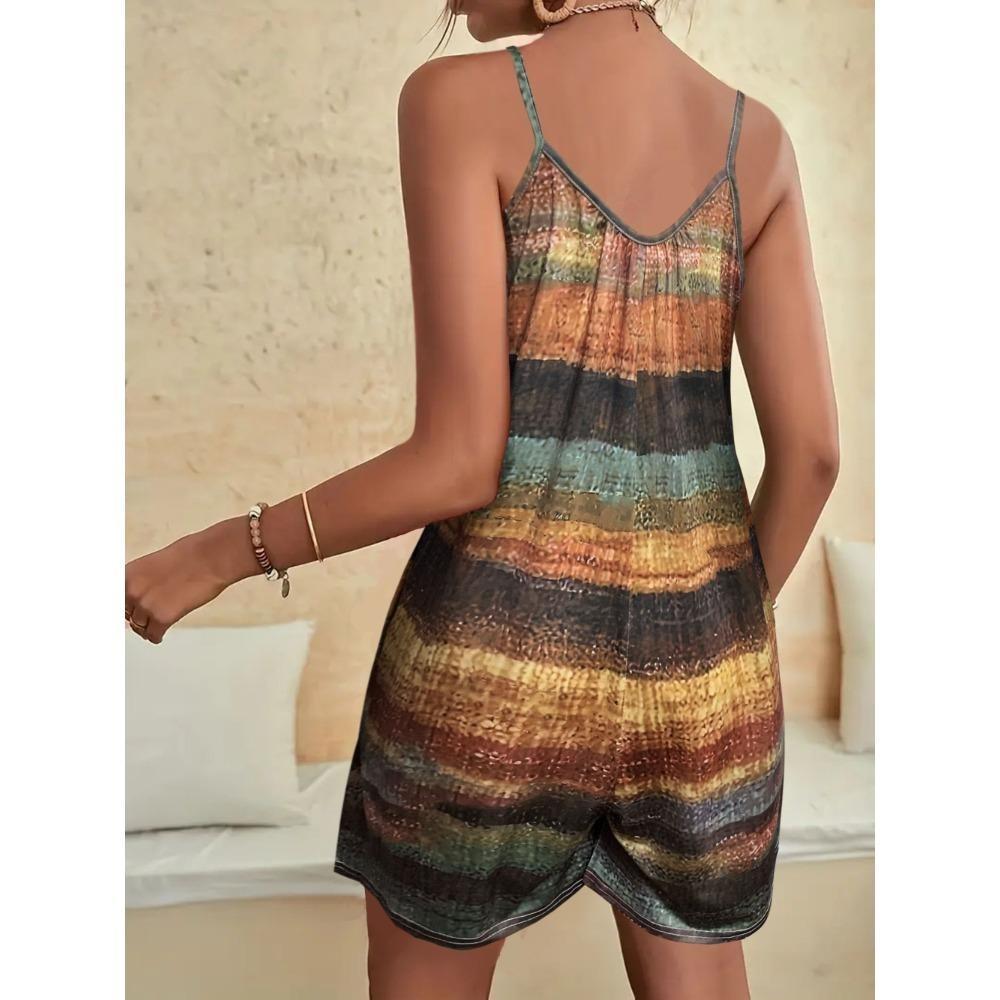 Womens Summer Loose Round Neck Spaghetti Strap Short Jumpsuit Rompers Jumpsuits with Pockets  Jumpsuits Stretchy Neck Short Jumpsuits