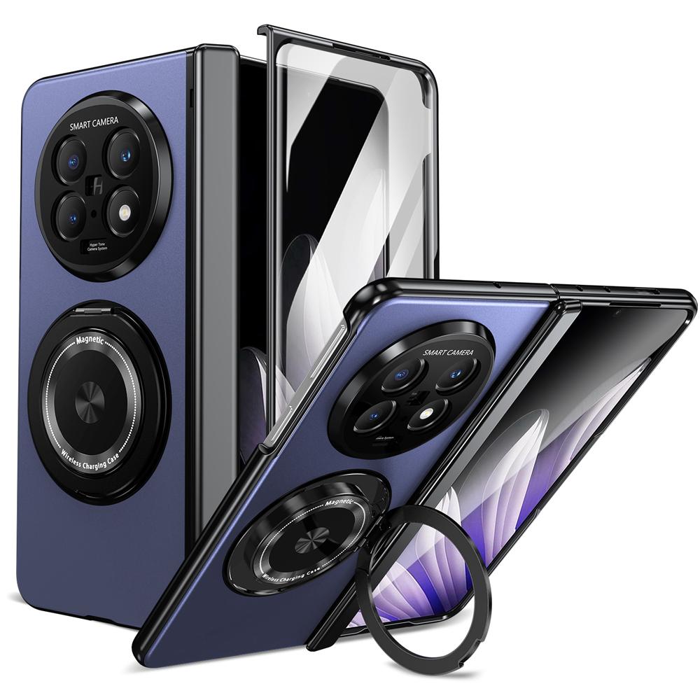 KEYSION 360° Rotating Magnetic Ring Stand Phone Case for MagSafe for OPPO Find N5 Hinge Phone Cover with Glass Screen Protector