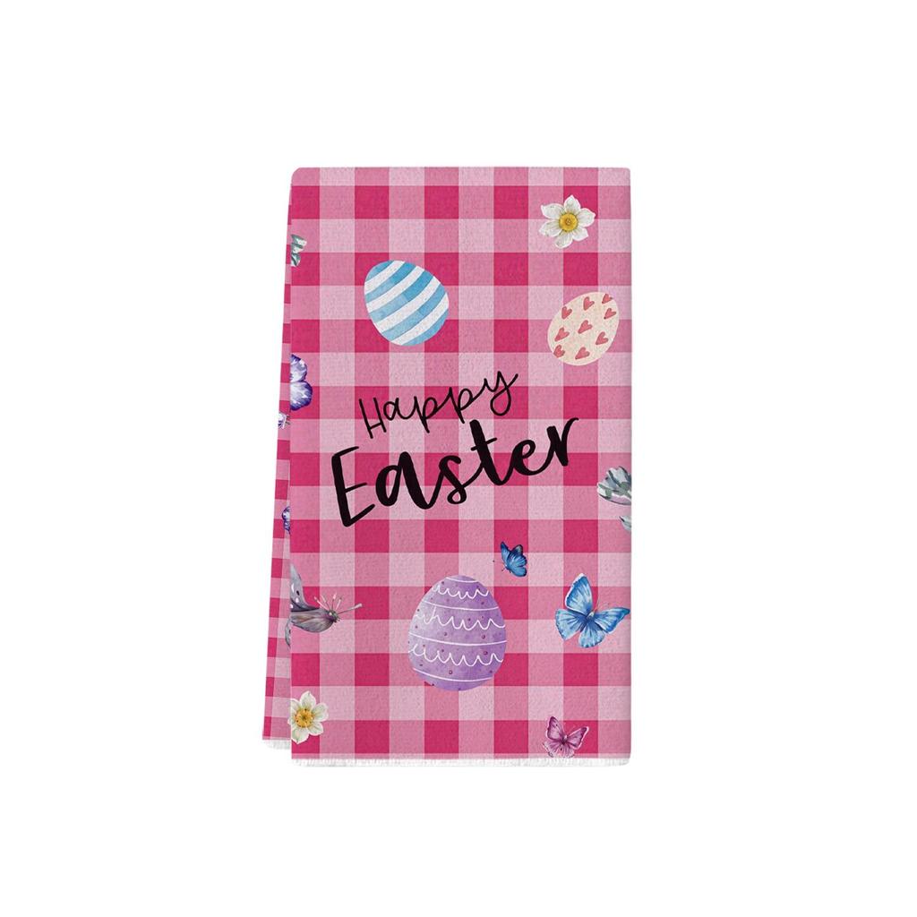 Easter Kitchen Towels with Watercolor Flowers, Rabbits, Eggs, and Tulips