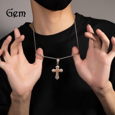 European Hip Hop Cross Pendant Ornaments Necklace Large Copper Inlaid Purple Zircon Light Luxury Sweater Necklace