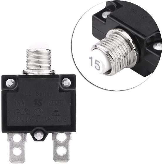 Thermal Overload Protector, AC 125/250V Push Reset Button Circuit Breaker Protector(15A) Thermal Circuit Breakers Reset Button Way 101 15 Amp Reset