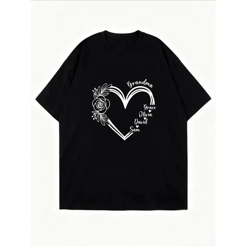 White T-Shirt With Heart Pattern And Text For Casual Wear