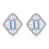 S925 Silver Stud Earrings with Natural Crystal/Topaz, Hollow Geometric Jewelry for Women