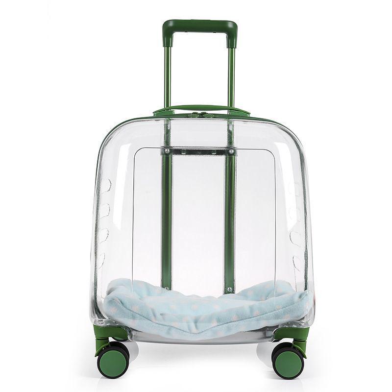 Transparent Pet Travel Suitcase & Stroller - Double-Layer, Airline-Approved for Cats & Dogs.