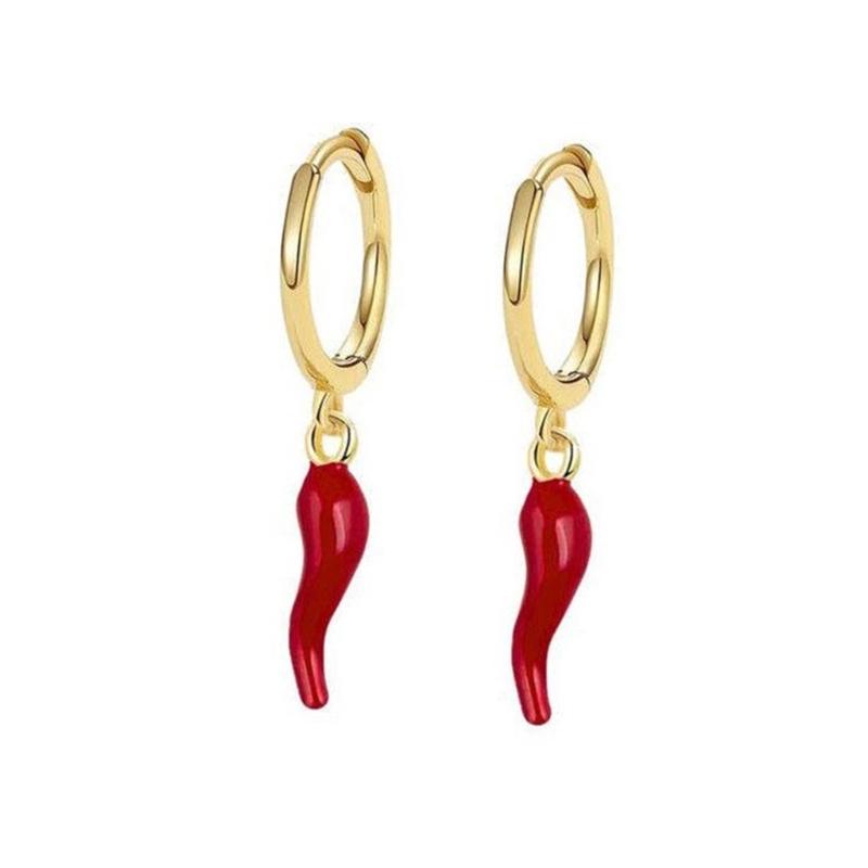 Creative Enamel Red Chilis Pendant Necklace With Matching Earrings Gold Plated Stainless Steel Jewelry Set For Women