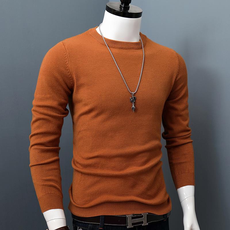 Autumn and Winter Round Neck Sweater Men's Solid Color Warm Thickening Loose Pullover Bottoming Youth Sweater