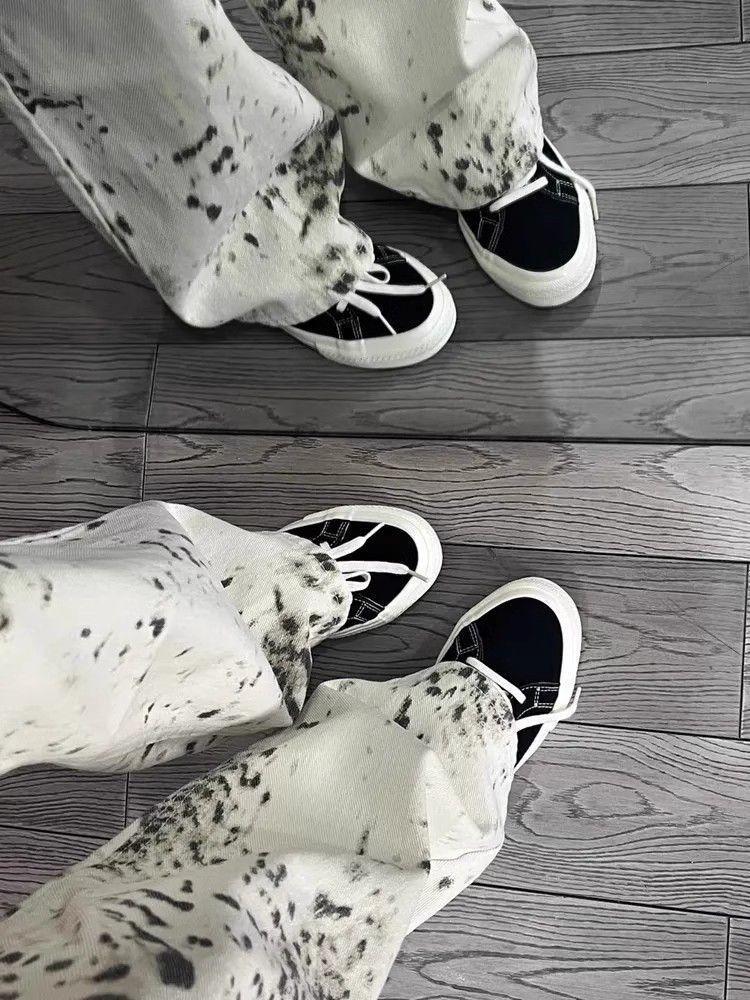 Leopard Print High-Waist Straight-Leg Denim Pants - Retro Autumn Fashion