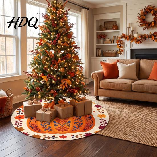 Holiday Tree Skirt Round Skirt 35.4" Christmas Vibrant Prints Mat with for Decorative Prop Photo