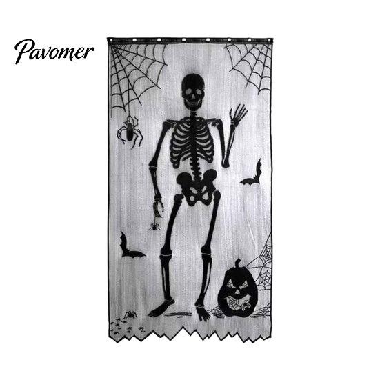 Dark Halloween Decorations Door Curtain, Lace Spider Web Fireplace Cover, Scary Skeleton Witch Sexy Table Cover Bat Print Window Drapes for
