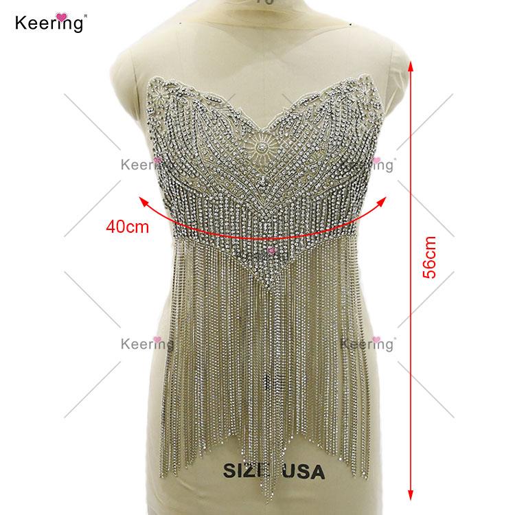 WDP-476 Keering 2024 New Design Long Rhinestone Fringe Classic Dress Patch With Chain Trimming for Perfect Women Garment 40*56cm