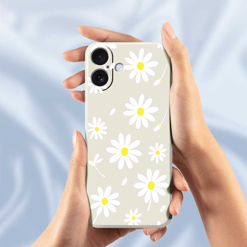 For iPhone 17 Case White Daisy Pattern Printing Straight Edge TPU Phone Back Cover