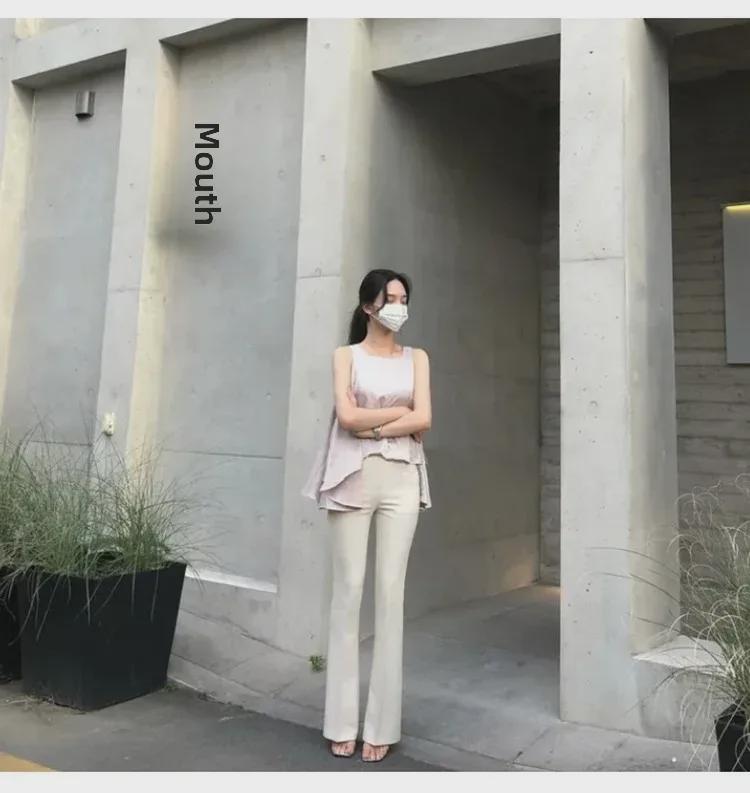 South Korea Dongdaemun Women's Slim Fit High Waist Flared Pants - Slimming & Leg-Lengthening Casual Trousers