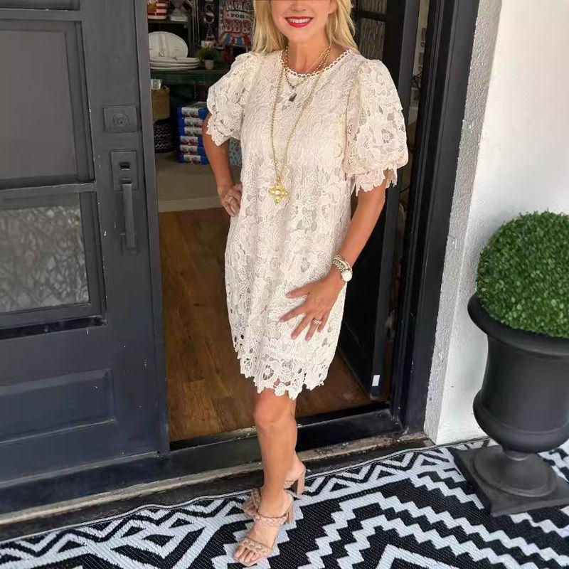 

2025 Women s Lace Short Sleeved Women s Dress Black L