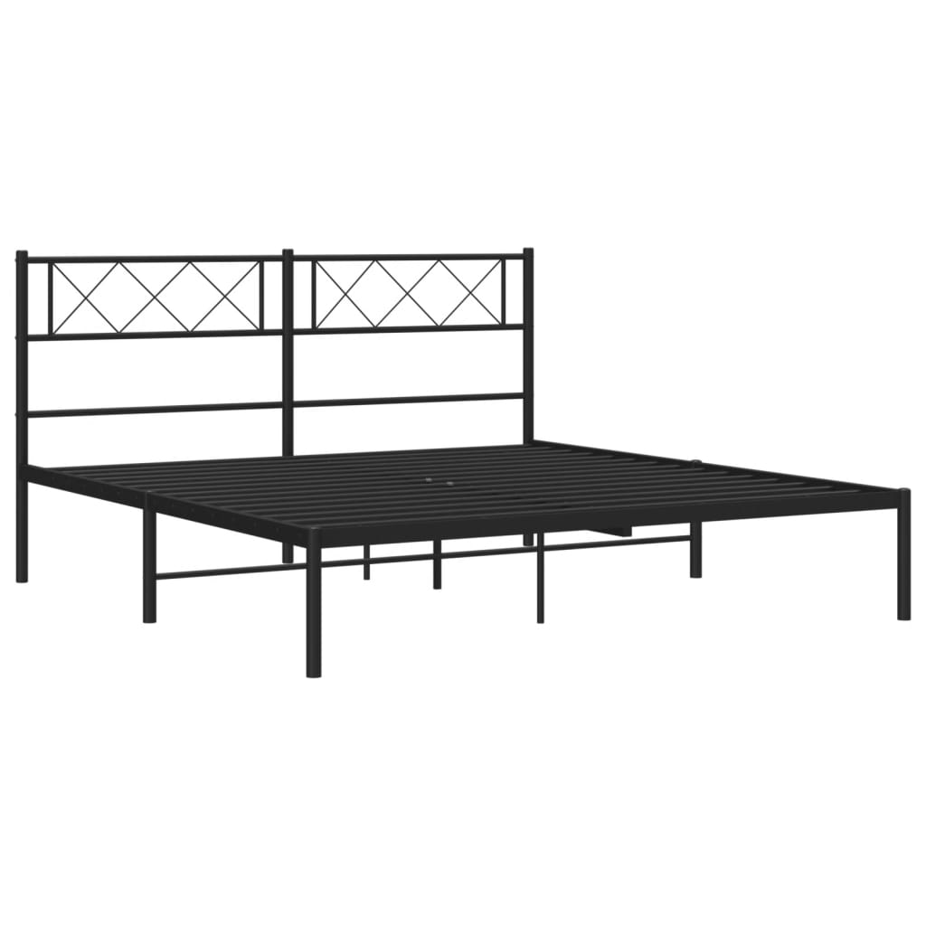 Metal Bed Frame with Headboard Black 140 X 200 Cm