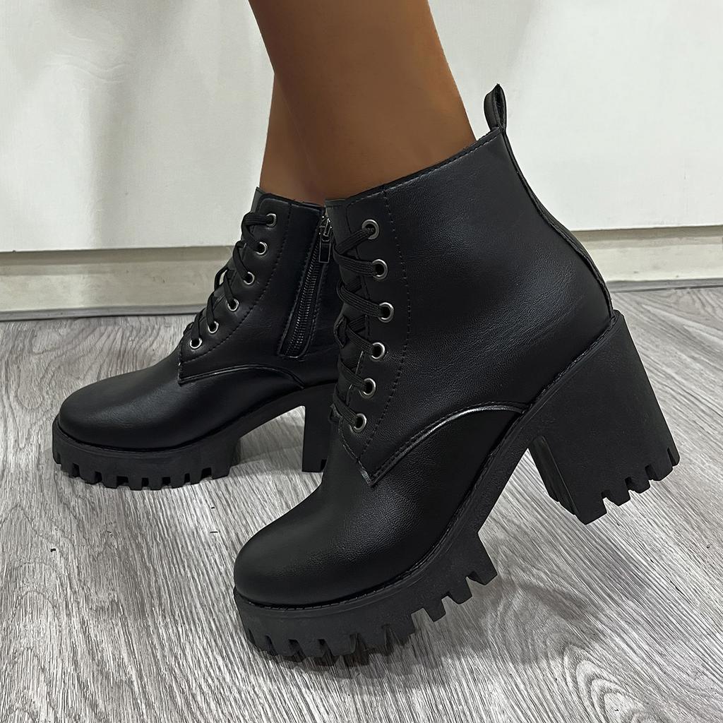 Winter New Fashion Comfortable Elegant Square with Women's Shoes Side Zipper Round Head Solid Color Simple Thick Heel Boots