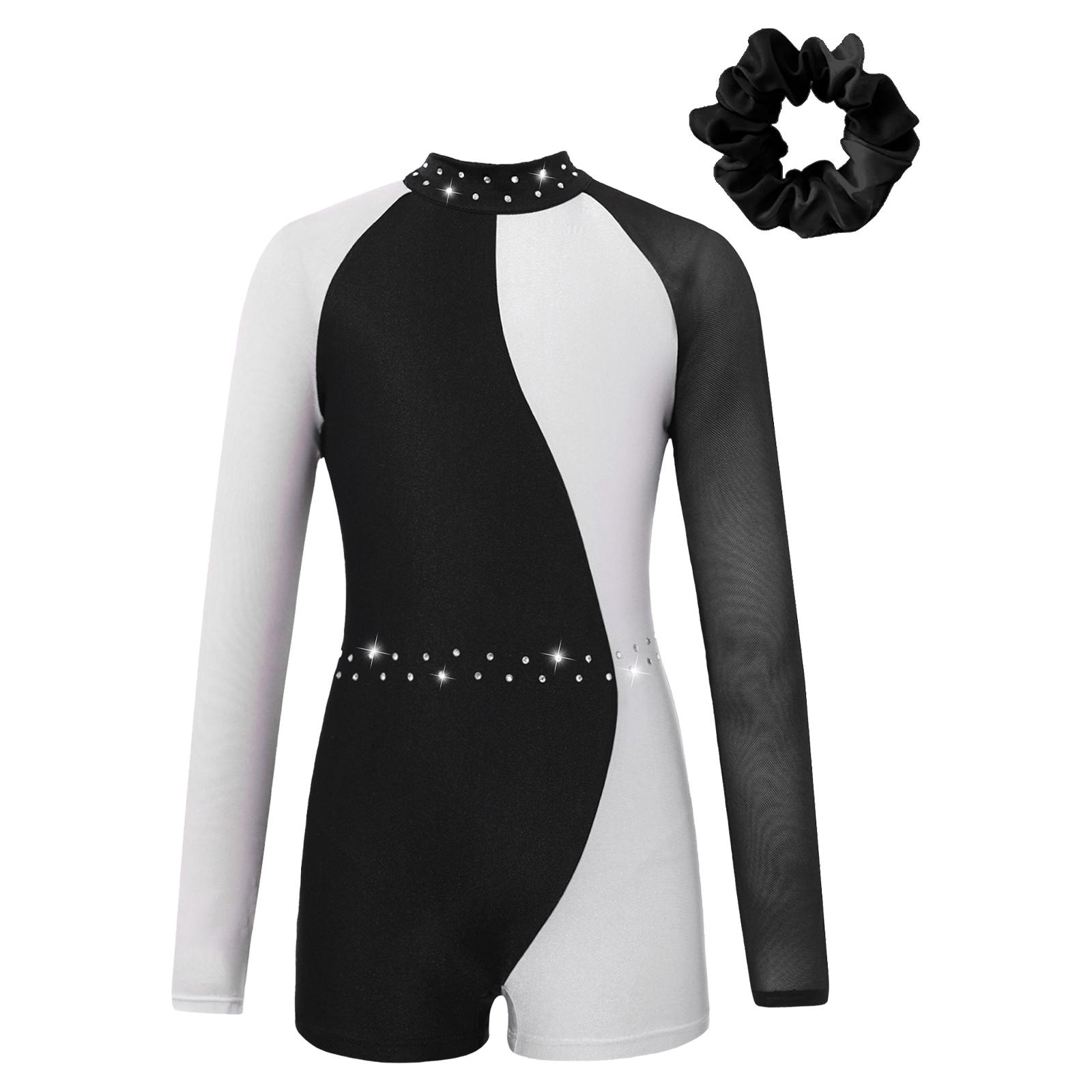 

Детский комбинезон контрастного цвета для девочек с воротником-стойкой, длинными рукавами и молнией сзади, комплект для гимнастических выступлений 5-6 Years белый