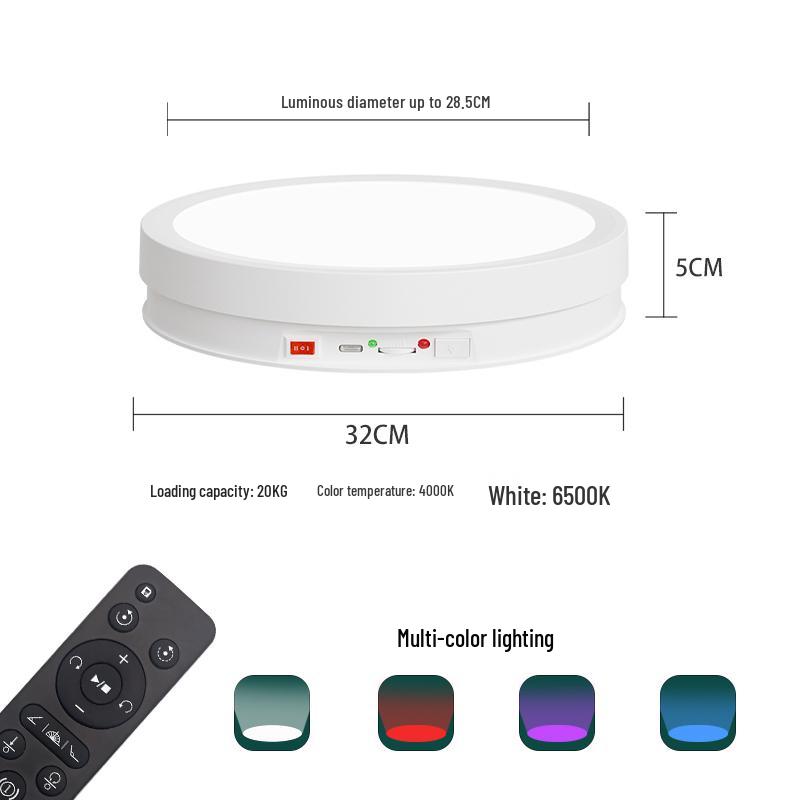Rechargeable Remote-Control Rotating Display Stand with Colorful Lights for Live Streaming