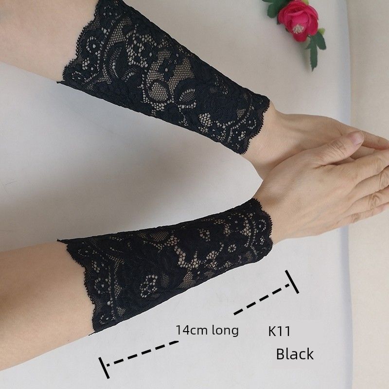 

Huixintang Кружевные Митенки на Маленькую Руку Женские Летние Тонкие Дышащие Для Помещения с Кондиционером Теплые Ажурные Элегантные Рукава для Рук K11 Black 14cm long a pair L