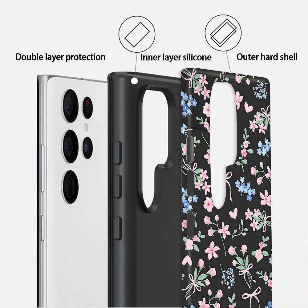 Korean floral bow Samsung S26Ultra mobile phone case ins wind two-in-one film case S24 anti-drop women's model