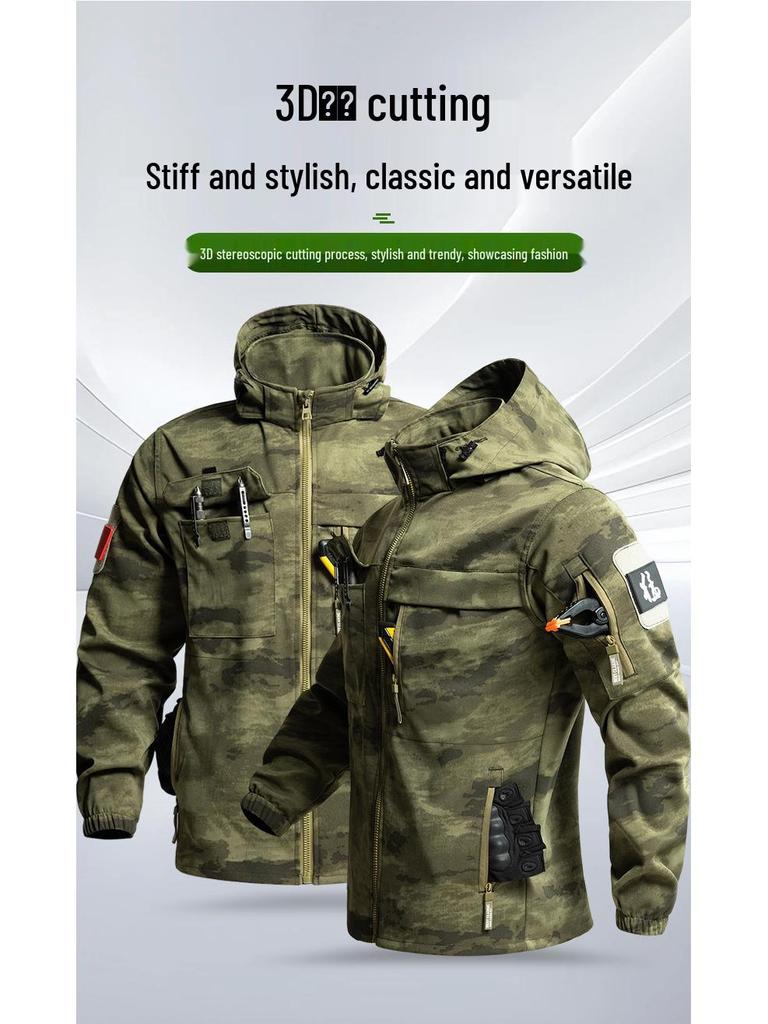Unisex Wear-Resistant Camouflage Workwear Set for Spring & Autumn - Breathable, Thickened, Outdoor Tactical & Mountaineering Clothing.