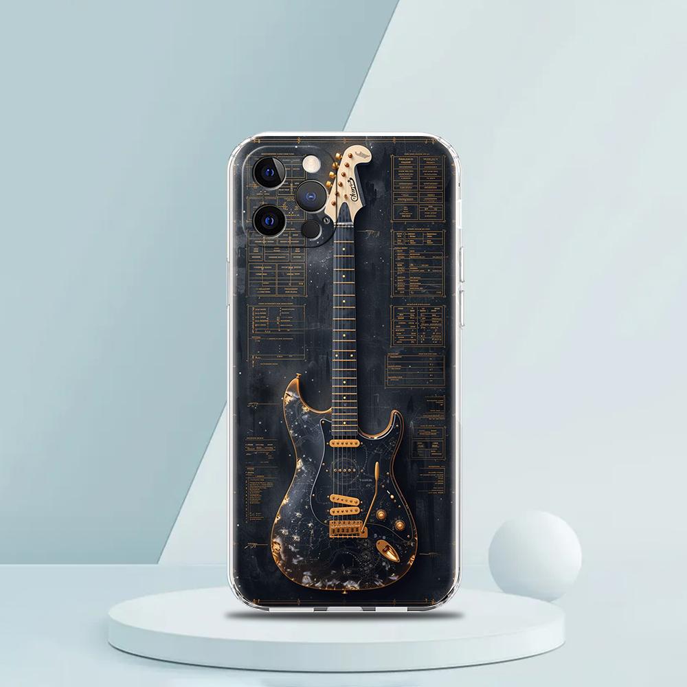 Guitar Strings Music Guitares Instrument Luxury Phone Case For iPhone 16 15 14 13 12 11 Pro Max XS X XR SE 7 8 Plus Clear Cover