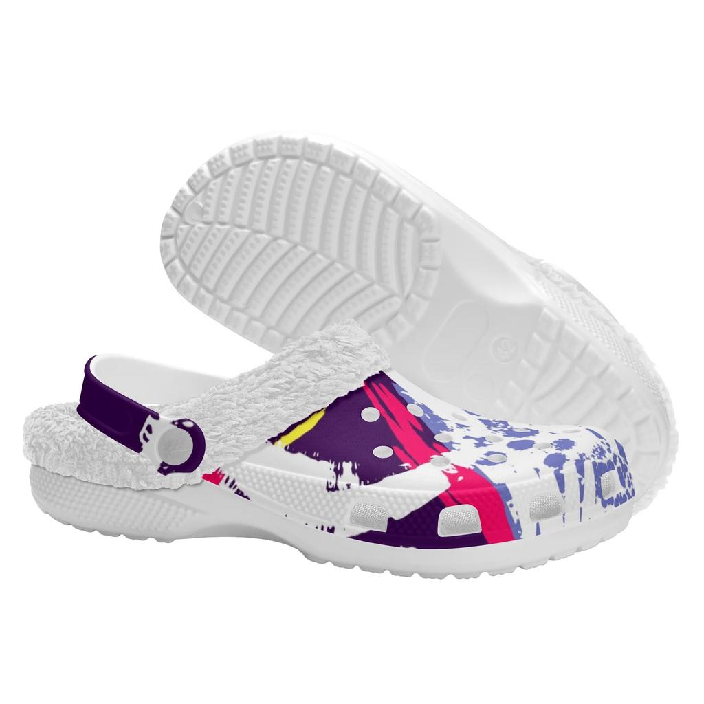 1 Pair White EVA Clogs Cozy Warm Lined Unisex Slip On Shoes Lightweight Anti Slip Soft Plush Interior For Cold Weather Daily Comfort