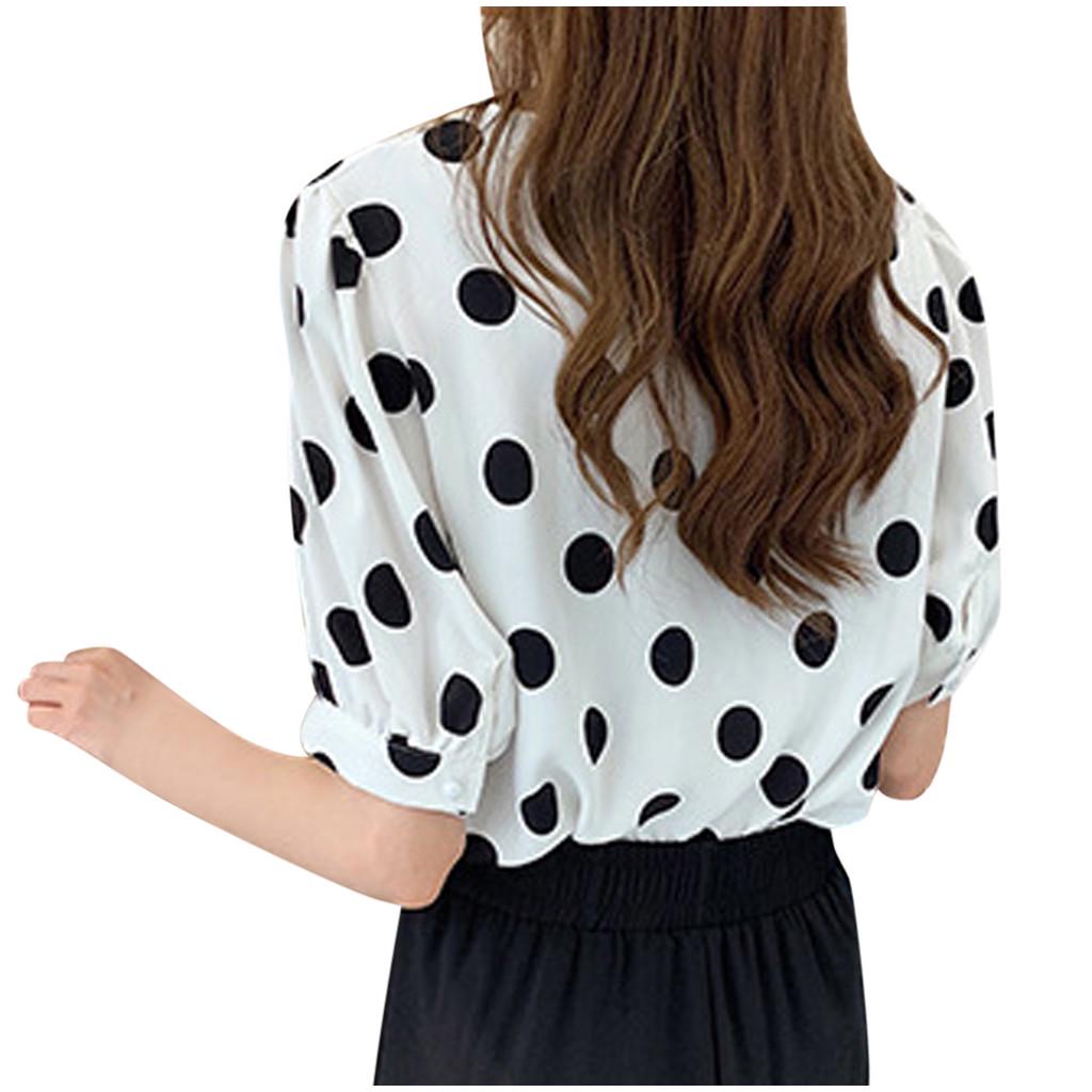 Fashion Women Casual Short Sleeve Polka Dot  Casual Tops Button Shirts