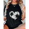 Oversized T Shirt Black Soccer Ball Heart Print Casual Wear For Women And Girls