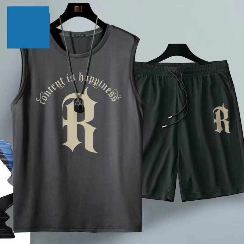 Ice Silk Sports Suit Men's Quick-drying Basketball Jersey Men's Summer Vest Shorts Gym Running Men's Suit