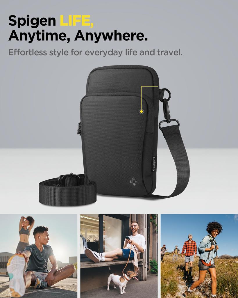 Spigen Klasden KD400 Shoulder Bag for Perfect for Everyday Outdoor and Black Smartphones, Use, Activities, Travel, (AFA07132)