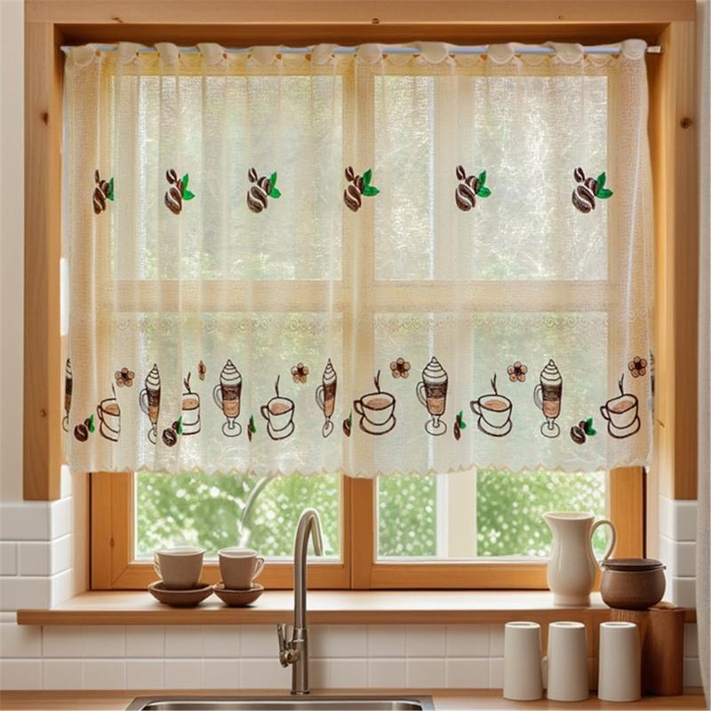 Short Curtain Polyester Cafe Curtain Window Covering Privacy Sun Protection For Kitchen Coffee Shop Easy Installation