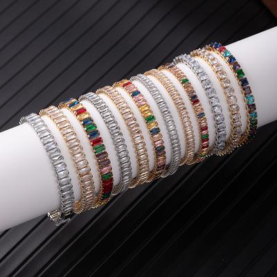 Earrings Color Zircon Bracelet Rectangle Full Diamond Tennis Bracelet E-Commerce Special Hand Jewelry