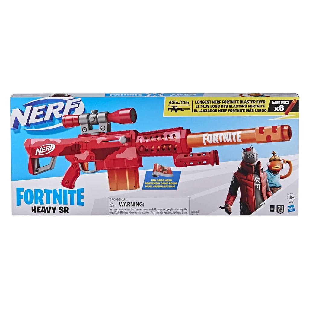 Hasbro Nerf Fortnite Heavy SR Manual for ages 8 and Uses Mega Includes 6 Official Mega Darts Clip for 6 Includes Removable Red Camo Total Length
