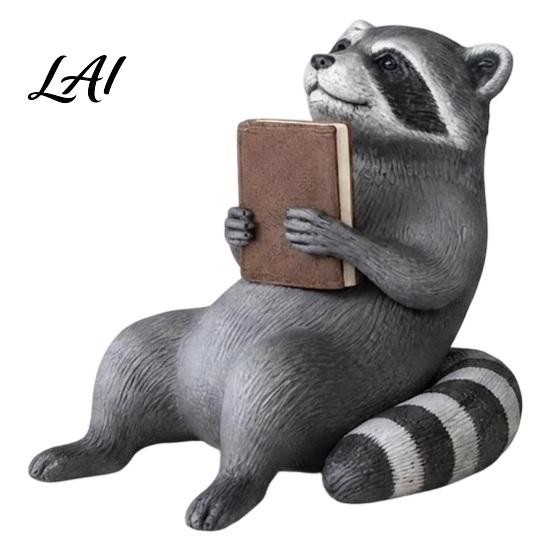 Cute Animal Collectibles Reading Raccoon Shelf Sitter 3D Printed Bookworm Figurine with Vintage Vibe Retro Style Room Decor Desk Bookshelf