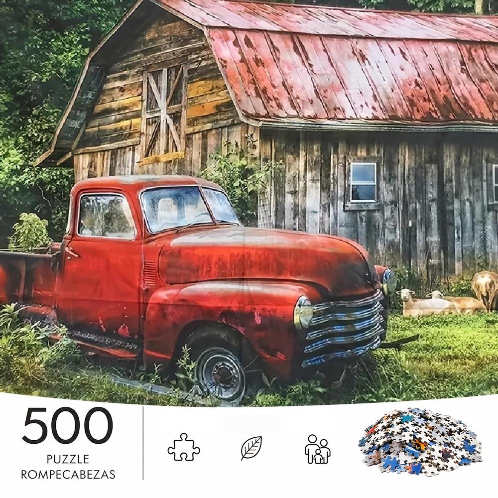 500pcs Puzzle Game - Exercise Endurance and Logical Thinking - Exquisite Jigsaw Puzzle - (Old House Red Car Countryside Time) Suitable for Living Room