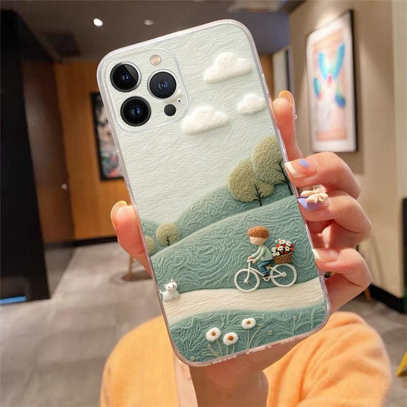 Phone Case For Iphone 17 16 Pro Max 15 14 13 Pro Max 17 Air 15 16 Pro 15Plus Cozy Crochet Winter Village Art