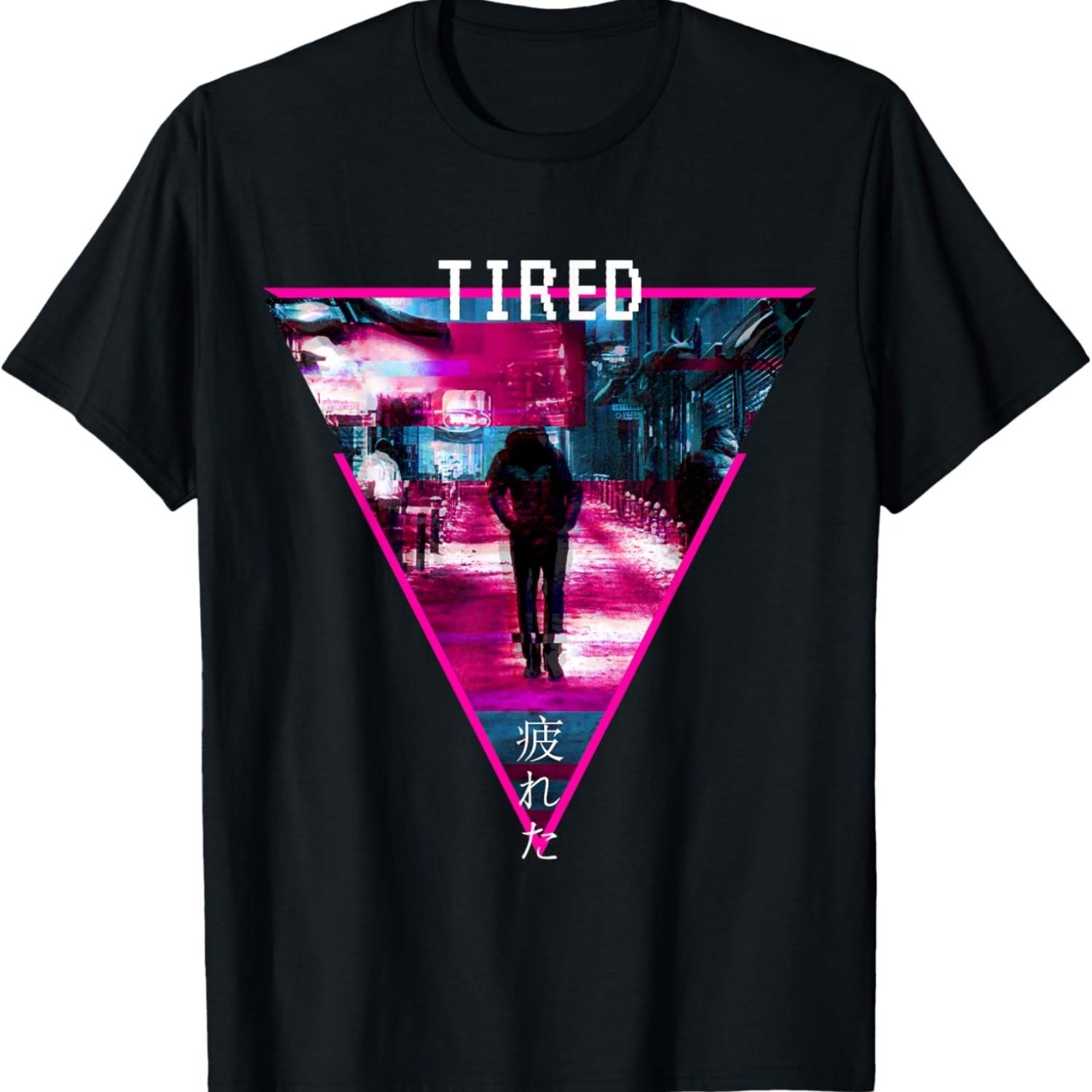 Glitchcore Weirdcore Aesthetic Hyperpop Tired Japanisch T-Shirt S чёрный