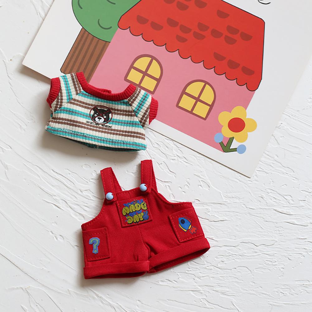 Für 17cm Labubu Puppenkleidung Modekleidung Rote Latzhose Kleidung Farblich passende Hemden Puppenzubehör Niedliche Dekoration Kleine Kleider
